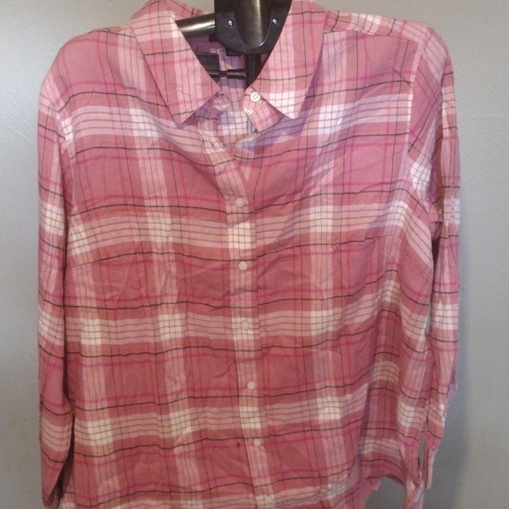 Ellos Casual Pink Plaid Button-Down Shirt – Size Large - Picture 3 of 5